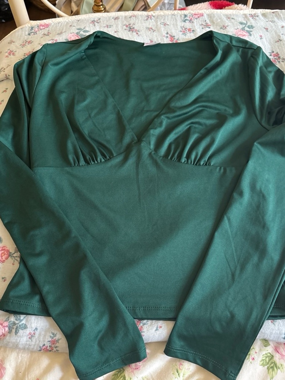No Boundaries Emerald Green V-Neck Long Sleeve Blouse